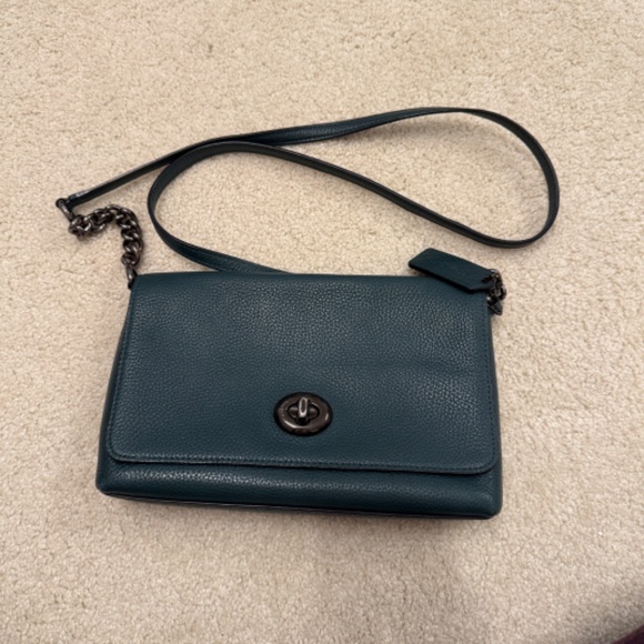 Coach Crosstown Crossbody Pebble Leather Bag Forest Green Purse - Picture 8 of 8